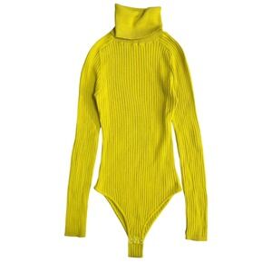 L. F. Markey Axel Ribbed Turtleneck Bodysuit Yellow M Bright Maximalist Dopamine